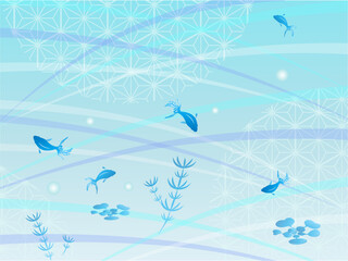 夏の涼し気な金魚の和風イラスト