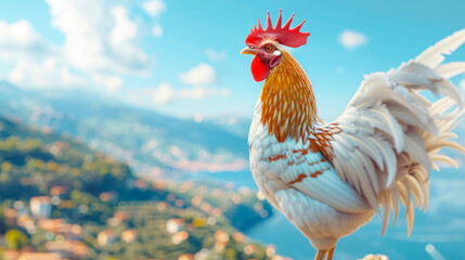 Majestic Rooster Overlooking the Italian Countryside, A Symbol of Rural Beauty