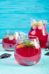 Basil lemonade. Homemade lemonade with purple basil and mint