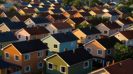 Rows of unsold real estate properties, over supply, housing market excess