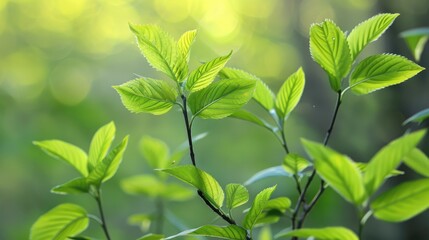 Obraz premium Selective focus on extending green small leaves