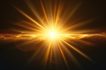 Obraz premium Vector golden sun light effect. Glowing sunrays on black background. Stock royalty free vector