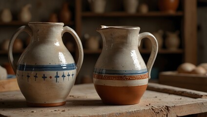 The life of a jug from its creation in a pottery studio to its role on a family's dining table ai_generated