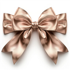 Decorative rose gold bow with long ribbon isolated on white background, generative Ai