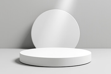 A minimalistic white podium on a gray background, concept of product display. Generative AI