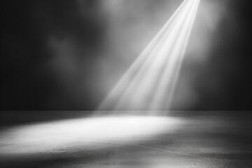 A spotlight illuminating a textured surface, showing contrast between light and shadow, symbolizing focus or revelation on a dark background. Generative AI