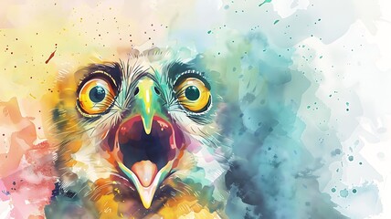 Fototapeta premium Watercolor illustration of crazy eagle face