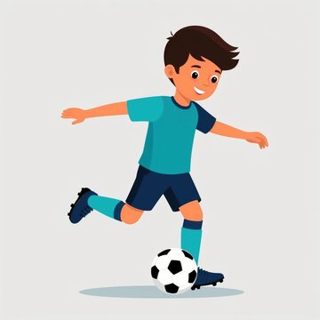 recommend clip art: Flat color illustration of an energetic kid in colorful jersey playing football.