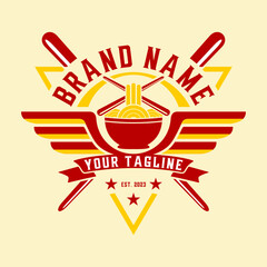 noodle logo design. a bowl of hot noodles for noodle businesses, fast food, Korean or Japanese food