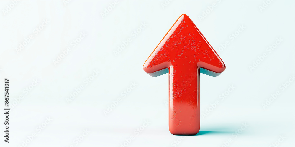 Poster A worn red arrow pointing upwards on a plain white background, symbolizing growth or progress. Generative AI