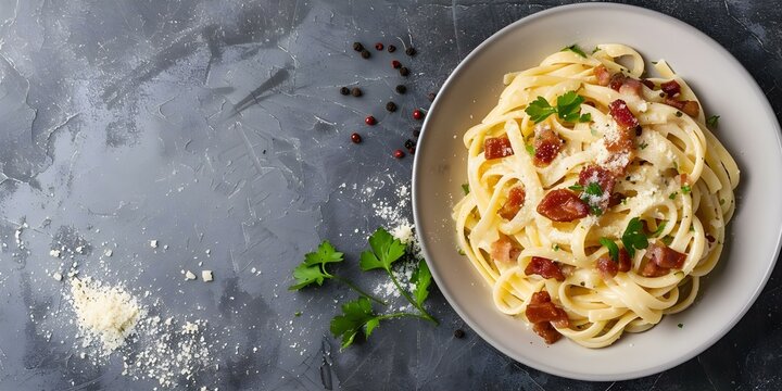 Traditional Roman carbonara pasta with guanciale pecorino and black pepper. Concept Italian Cuisine, Traditional Recipes, Pasta Dishes, Carbonara Variations