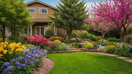 Fototapeta premium Colorful flower decorating front of house