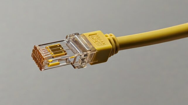 Network cable connector RJ45 close up view. LAN head cable macro view 