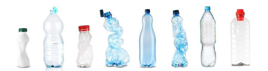 eight plastic bottles in a row