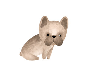 Cartoon animal dog for kids design . Hand drawn illustration of french bulldog on isolated background. Minimalist scandinavian style. Cute pets for children post or stickers
