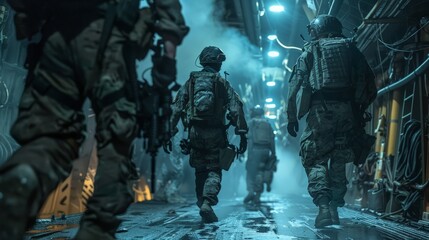 Fototapeta premium With lives depending on their success, the operatives navigated through hazardous terrain and hostile environments, facing numerous challenges along the way.
