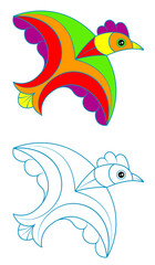 The Bird of Happiness. Coloring. Outline drawing. Two birds in bright colors.