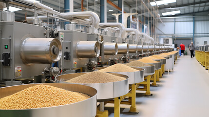 Factory of dog and cat feed dry food production pelleted animal feed, Modern Pet food industry.