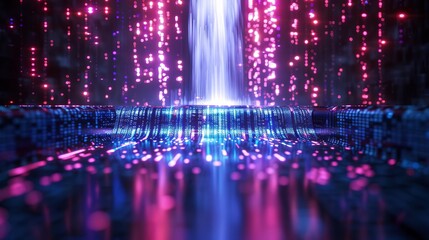 Obraz premium Abstract digital waterfall with cascading pixels, techno abstract background, concept of data flow