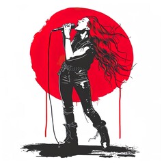 Illustration of Rock Singer with Red Hair and Microphone