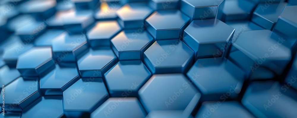 Wall mural Abstract background of blue hexagonal tiles forming a modern 3D pattern. Perfect for technology and futuristic concepts. - Wall murals