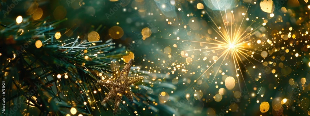 Poster sparkling christmas tree with starburst effect