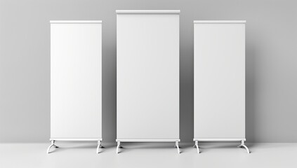 Three Blank Roll Up Banners in a Row