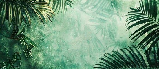 Vintage toned abstract green textured background with striped palm leaves