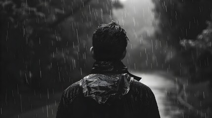 Obraz premium Fighting mental health, black and white, depressing mood, rainy day