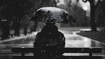 Fighting mental health, black and white, depressing mood, rainy day