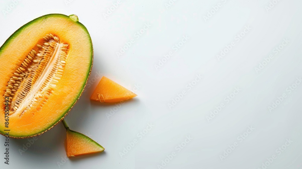Poster melon on white background with space for text