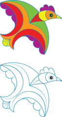 The Bird of Happiness. Coloring. Outline drawing. Two birds in bright colors.