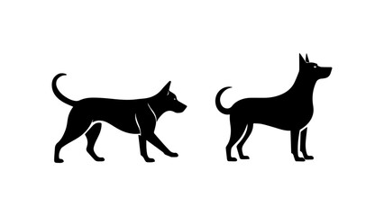 silhouette of a dog, simple shape of dog walking and dog standing in vector