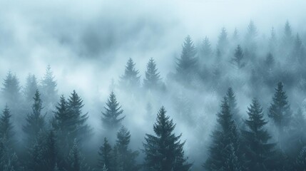 Ethereal mist with faint tree silhouettes, abstract nature background, concept of mystical forest