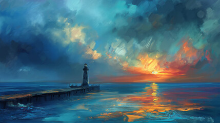 Fototapeta premium 流れ星、オイルペイントアート