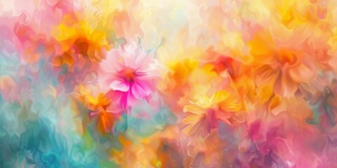 Obraz premium A vibrant abstract floral art piece with bright, soft, and warm colors, creating a dreamy background.