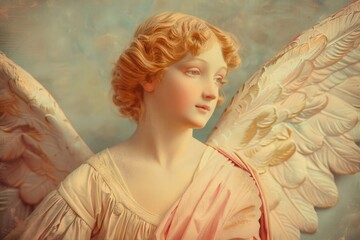 Angelic Portrait: Renaissance-Inspired Angel with Wings and Halo