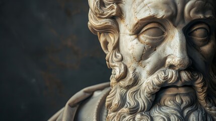 Classical Statue Head with Beard and Serene Expression
