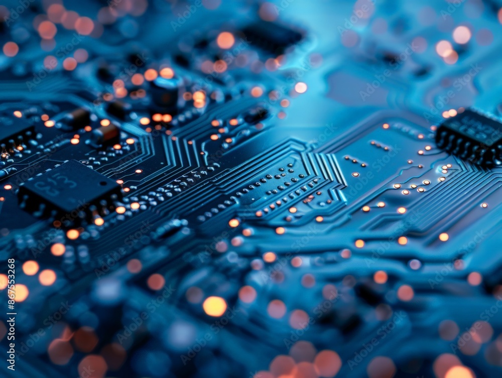 Aufkleber high-tech circuit board with glowing leds and microchips