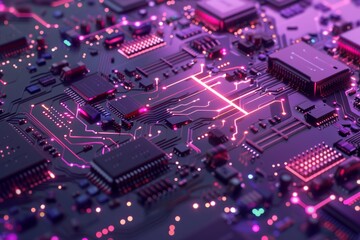 Obraz premium High-Tech Circuit Board with Neon Pink Lines and Components