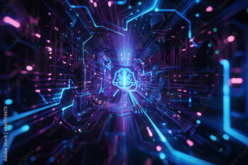 Poster cybernetic maze: neural networks and ai technology