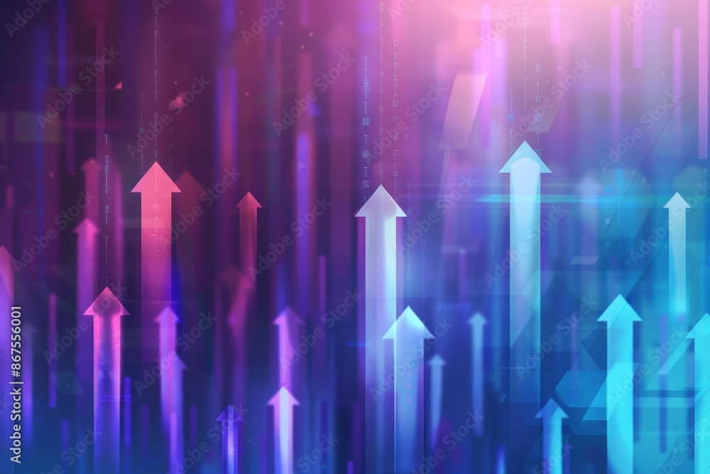 Poster digital background with gradient arrows symbolizing growth and progress trends in vibrant and energe