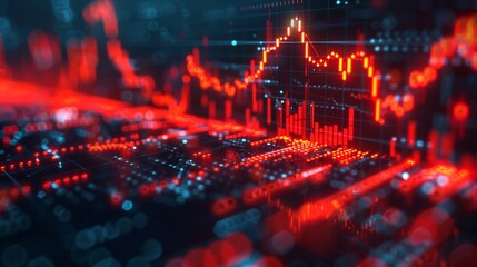 Fototapeta premium A close-up of a red and blue stock market graph, representing a volatile market. The graph is displayed on a digital screen. The image evokes a sense of urgency and dynamism.