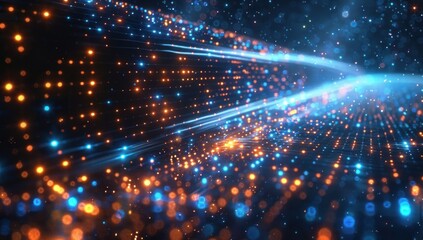 Abstract Digital Space With Glowing Blue and Orange Lights