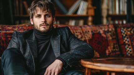 Obraz premium Stylish Man in Cozy Vintage Setting, Fashion Portrait 