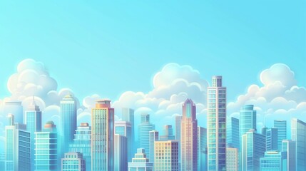 Obraz premium Modern City Skyline with Tall Skyscrapers and Blue Sky Backdrop