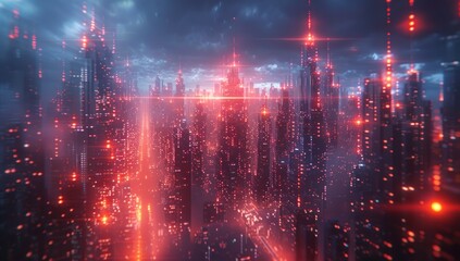 Fototapeta premium Red Cityscape of the Future