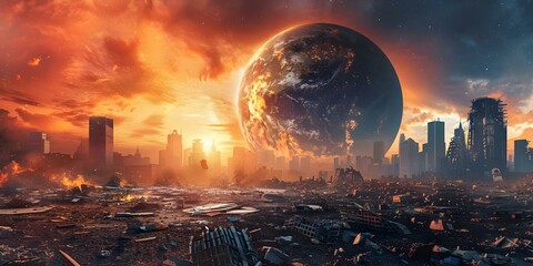 Postapocalyptic world after massive nuclear explosion causes global doomsday scenario. Concept Postapocalyptic World, Nuclear Explosion, Global Doomsday Scenario
