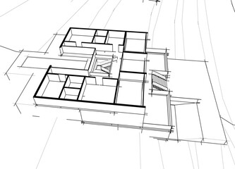 house building sketch architecture 3d illustration