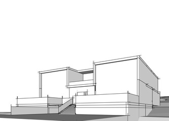 house building sketch architecture 3d illustration